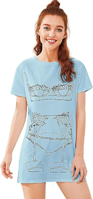 Floerns Women's Funny Lingerie Nightgown Cute Print Tshirt Sleepdress