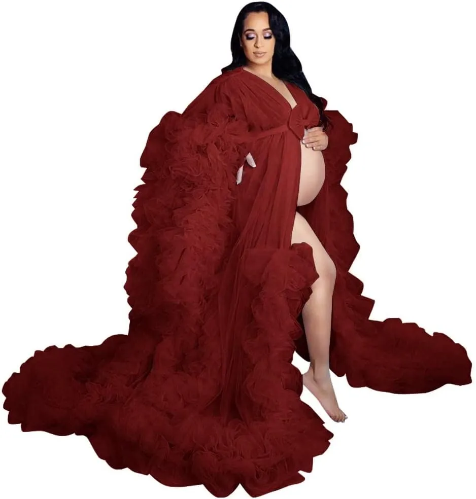 Fluffy Tulle Maternity Photoshoot Sheer Bridal Lingerie Bathgown Old Hollywood Robe Wedding Scarf