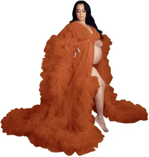 Fluffy Tulle Maternity Photoshoot Sheer Bridal Lingerie Bathgown Old Hollywood Robe Wedding Scarf