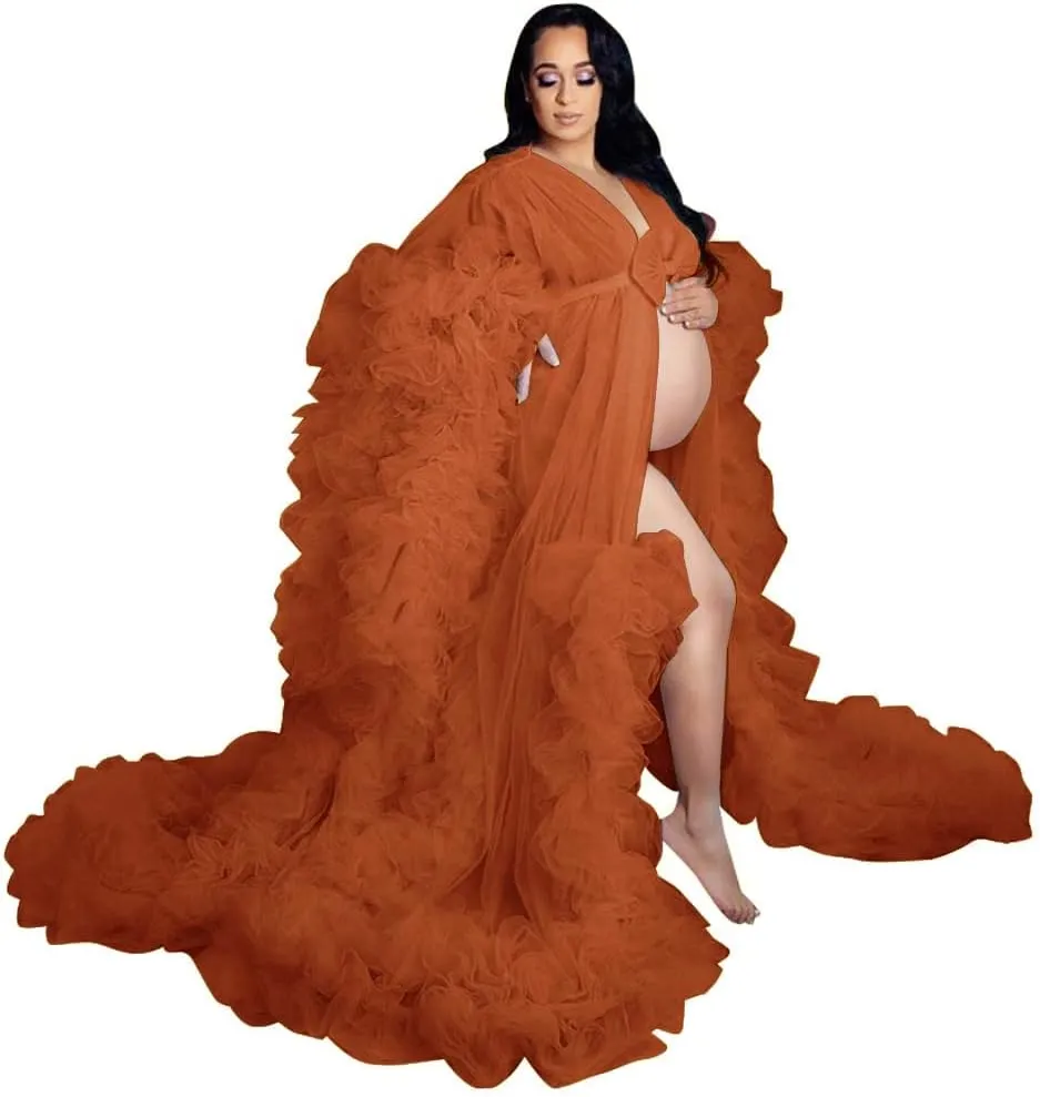 Fluffy Tulle Maternity Photoshoot Sheer Bridal Lingerie Bathgown Old Hollywood Robe Wedding Scarf