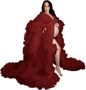 Fluffy Tulle Maternity Photoshoot Sheer Bridal Lingerie Bathgown Old Hollywood Robe Wedding Scarf