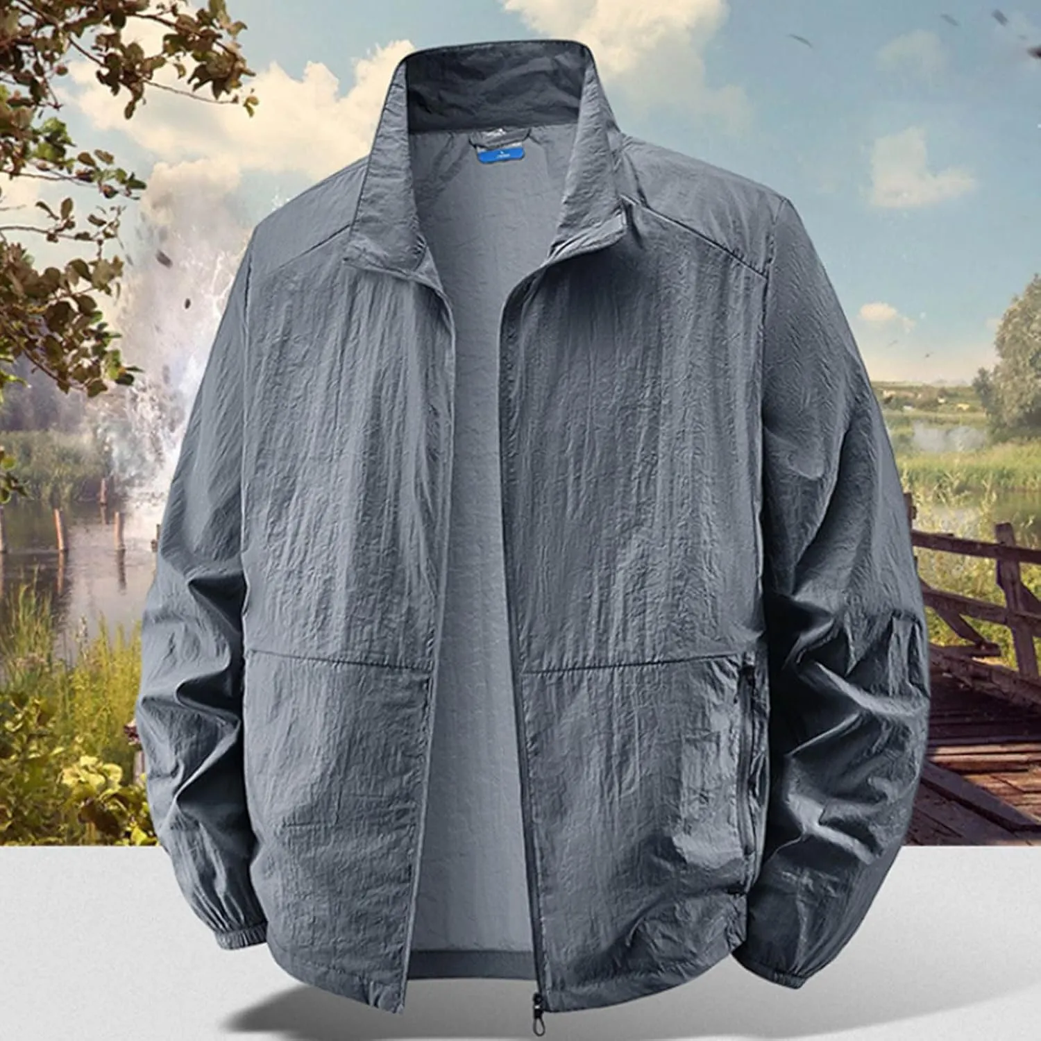 Full Zip Up Sun Protection Hoodie Jacket For Men 2025 Outdoor Hiking Fishing Coat Long Sleeve Lightweight UV Shirts