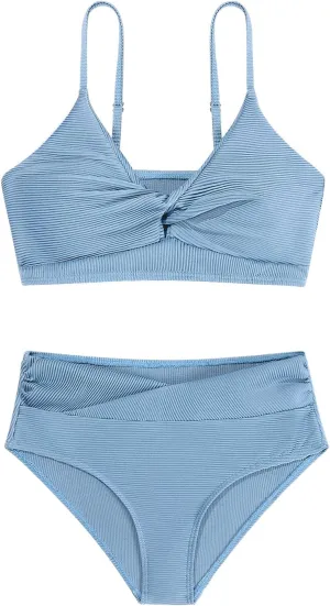 Girls' Swimsuits 2 Piece Bikini Set Solid Color Twist Cross Spaghetti Straps Bathing Suit Teen Swimwear with Chest Pad