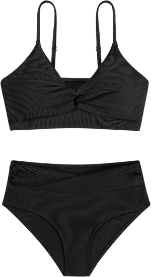 Girls' Swimsuits 2 Piece Bikini Set Solid Color Twist Cross Spaghetti Straps Bathing Suit Teen Swimwear with Chest Pad