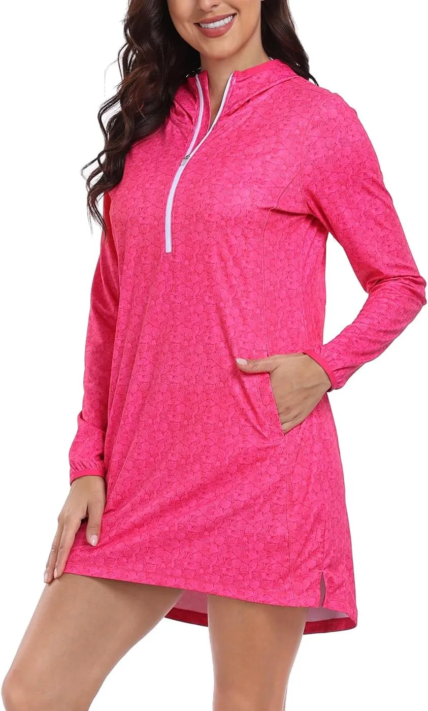 HDE Beach Coverups for Women UPF 50 Long Sleeve Swim Cover Up Dress with Hood