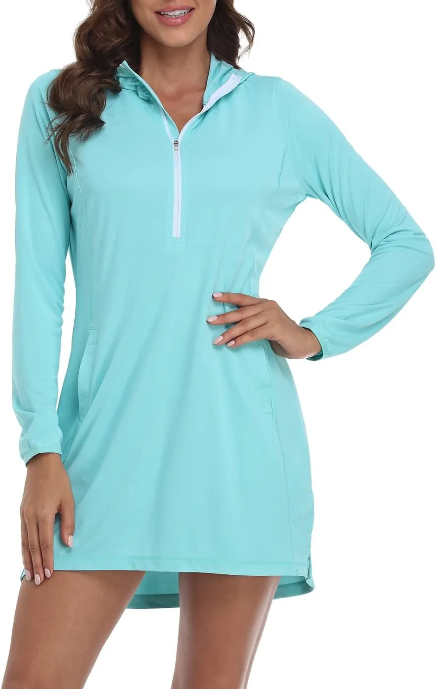 HDE Beach Coverups for Women UPF 50 Long Sleeve Swim Cover Up Dress with Hood