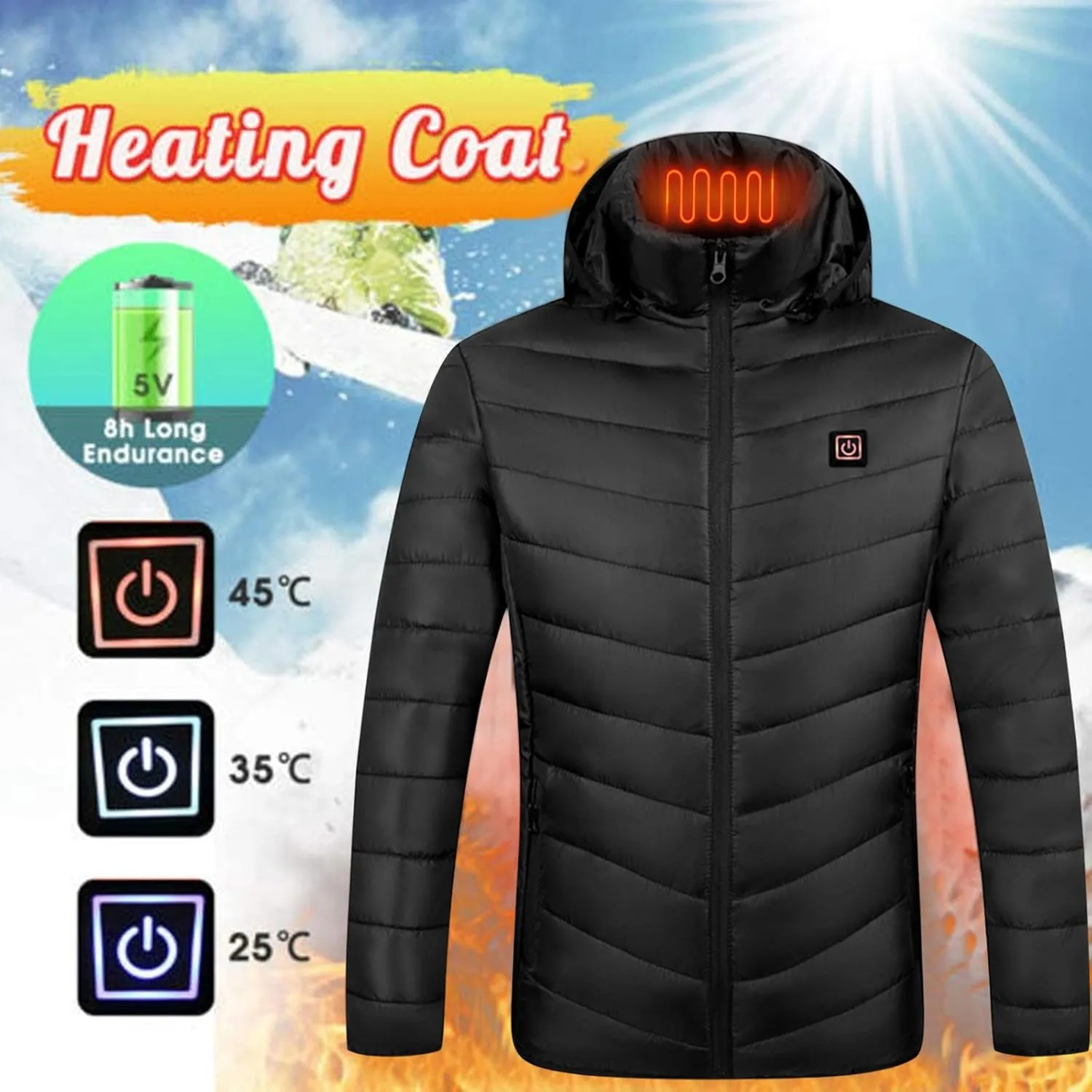 Heated Jacket for Men Multi Heated Zones Women 2024 Winter Outdoor Soft Shell Electric Heating Hooded Windproof Coat