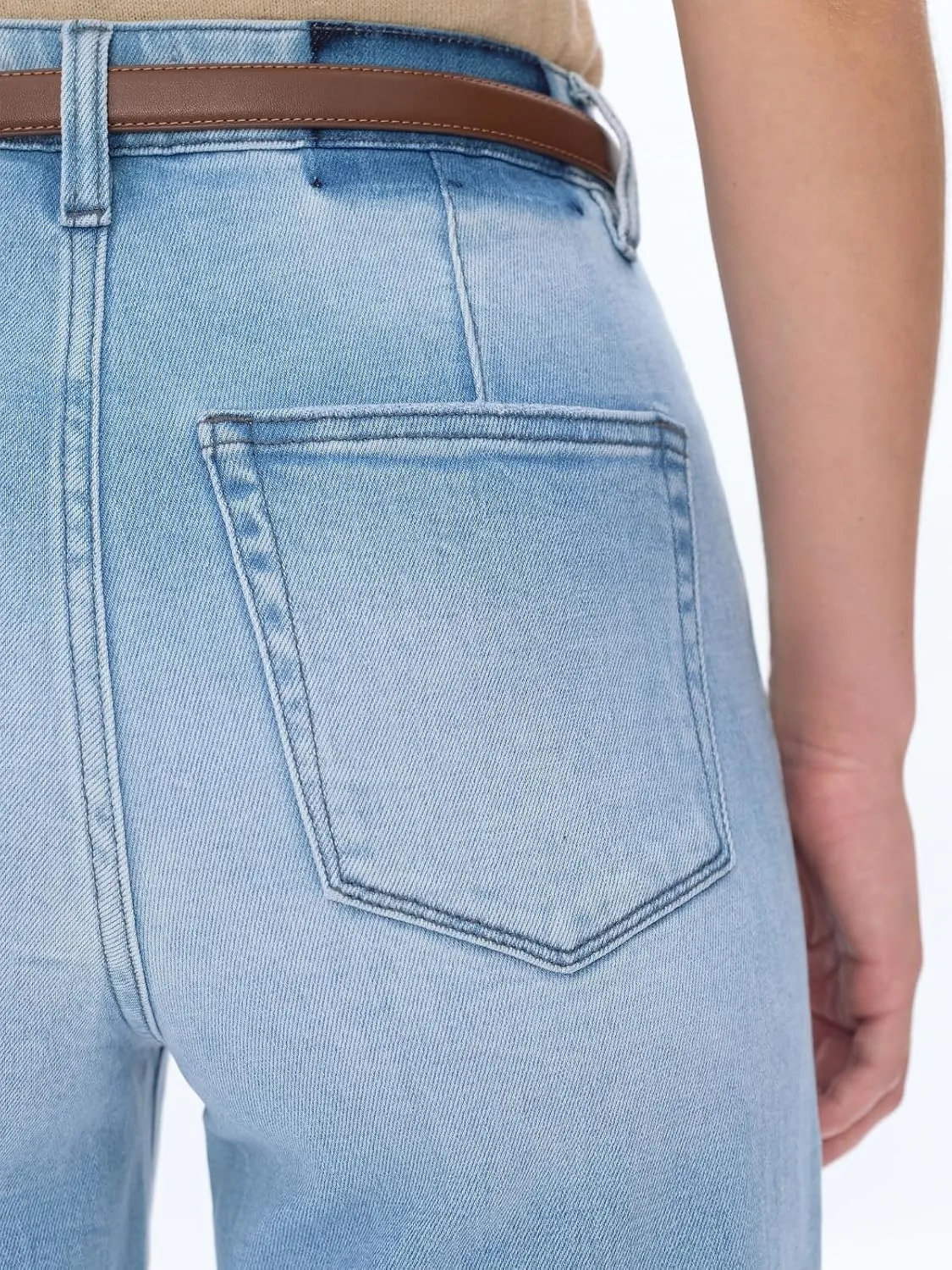 High Waist Stretchy Wide Leg Jeans for Women Basic Straight Denim Pants Raw Hem Underwear Trouser