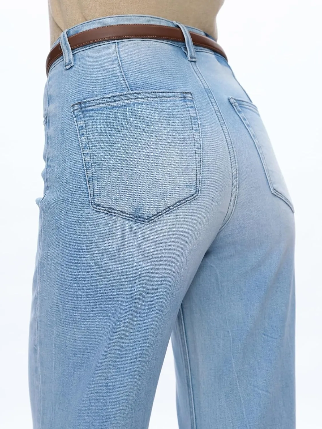 High Waist Stretchy Wide Leg Jeans for Women Basic Straight Denim Pants Raw Hem Underwear Trouser