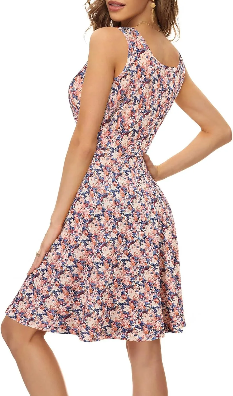 HUHOT Womens Sleeveless V Neck Dress with Pocket Summer Beach Midi Flared Tank Dress