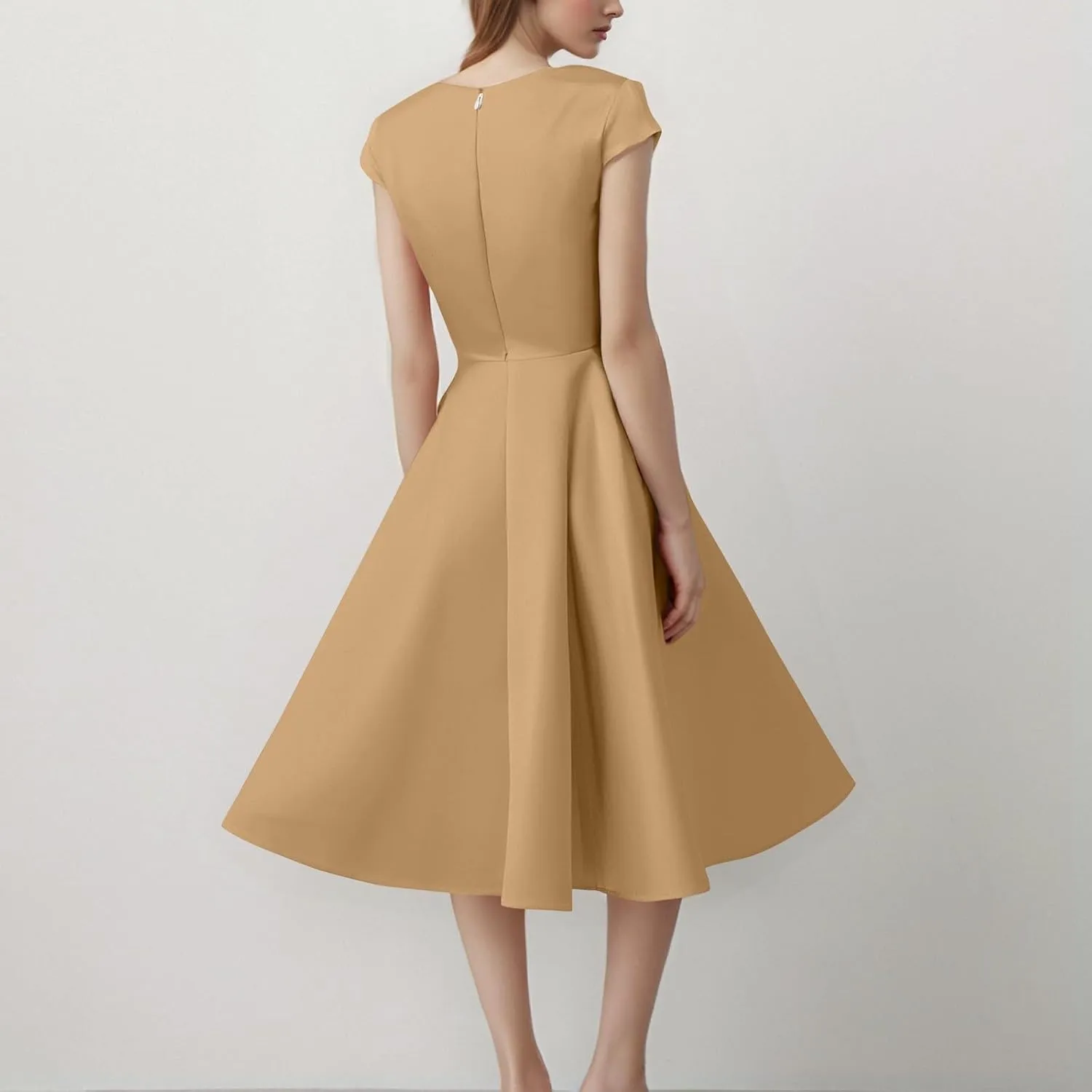 Kenvina 1950S Vintage Dress for Women Wrap V Neck Cap Sleeve Dress Retro Cocktail Party Swing Dresses A-Line Midi Dress