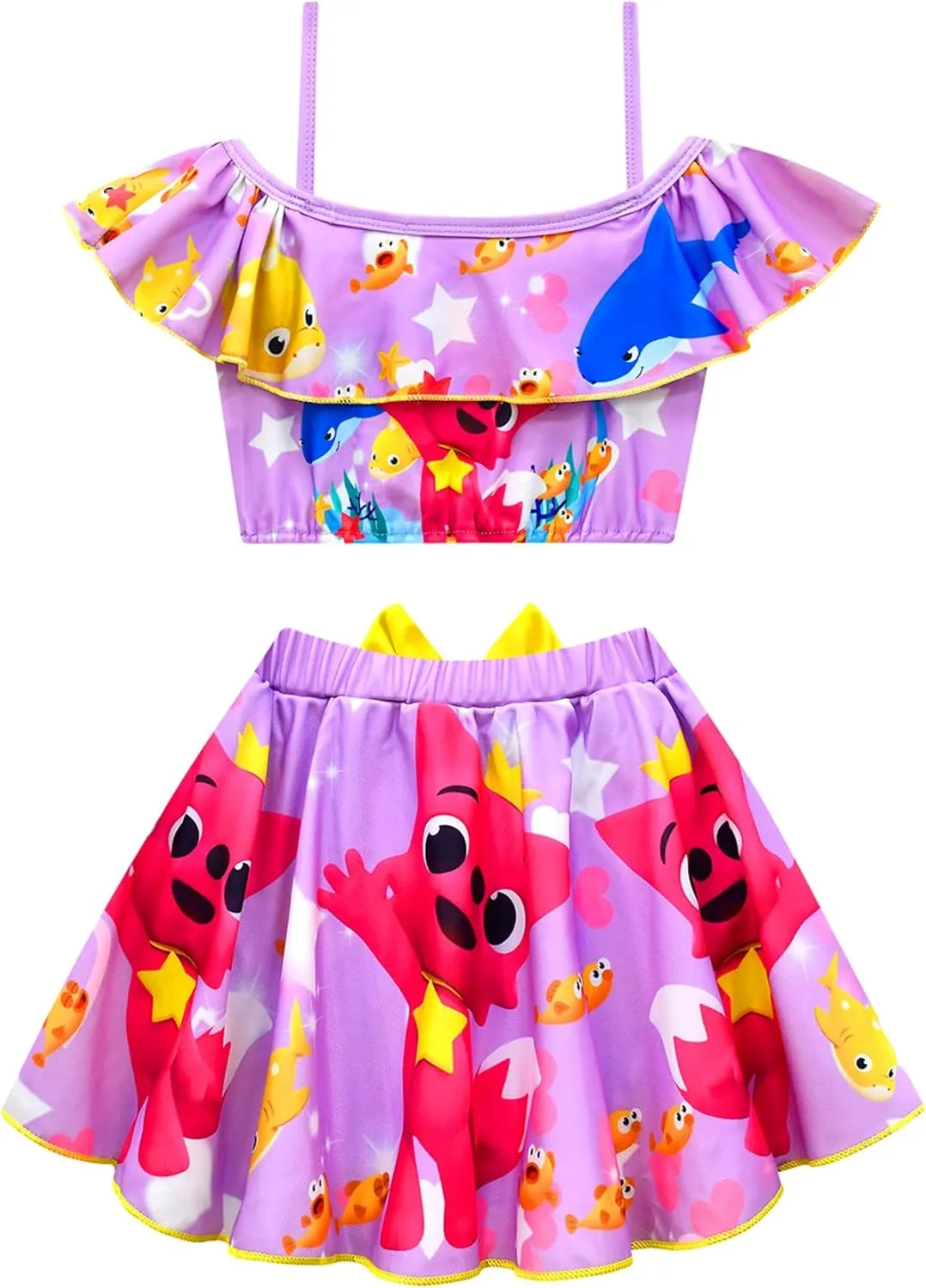 Kids Girls Swimwear,1/2 Piece Swimwear Set 2-9Years Off Shoulder Bikini Set 3D Printing Cute Sharks Bathing Suits for Girls