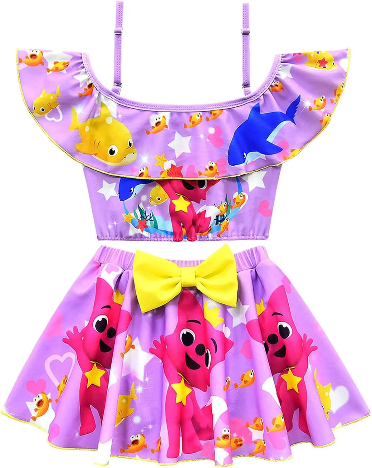 Kids Girls Swimwear,1/2 Piece Swimwear Set 2-9Years Off Shoulder Bikini Set 3D Printing Cute Sharks Bathing Suits for Girls