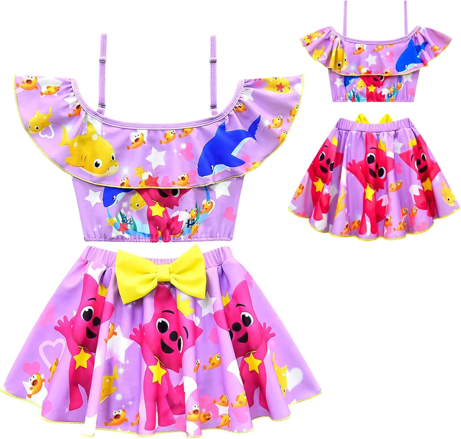 Kids Girls Swimwear,1/2 Piece Swimwear Set 2-9Years Off Shoulder Bikini Set 3D Printing Cute Sharks Bathing Suits for Girls