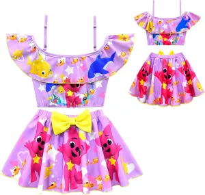 Kids Girls Swimwear,1/2 Piece Swimwear Set 2-9Years Off Shoulder Bikini Set 3D Printing Cute Sharks Bathing Suits for Girls