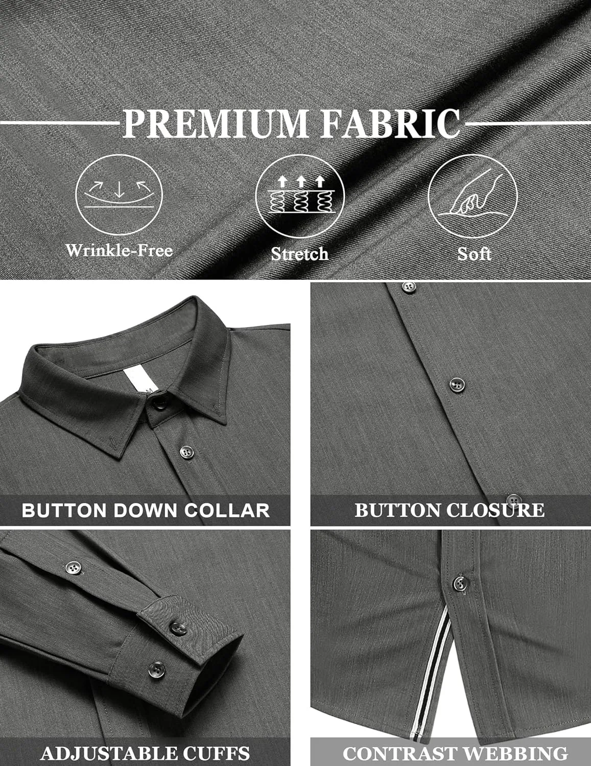 LETSEE Mens Casual Button Down Shirt Untucked Long Sleeve Denim Textured Shirt Strech Wrinkle-Free Dress Shirt