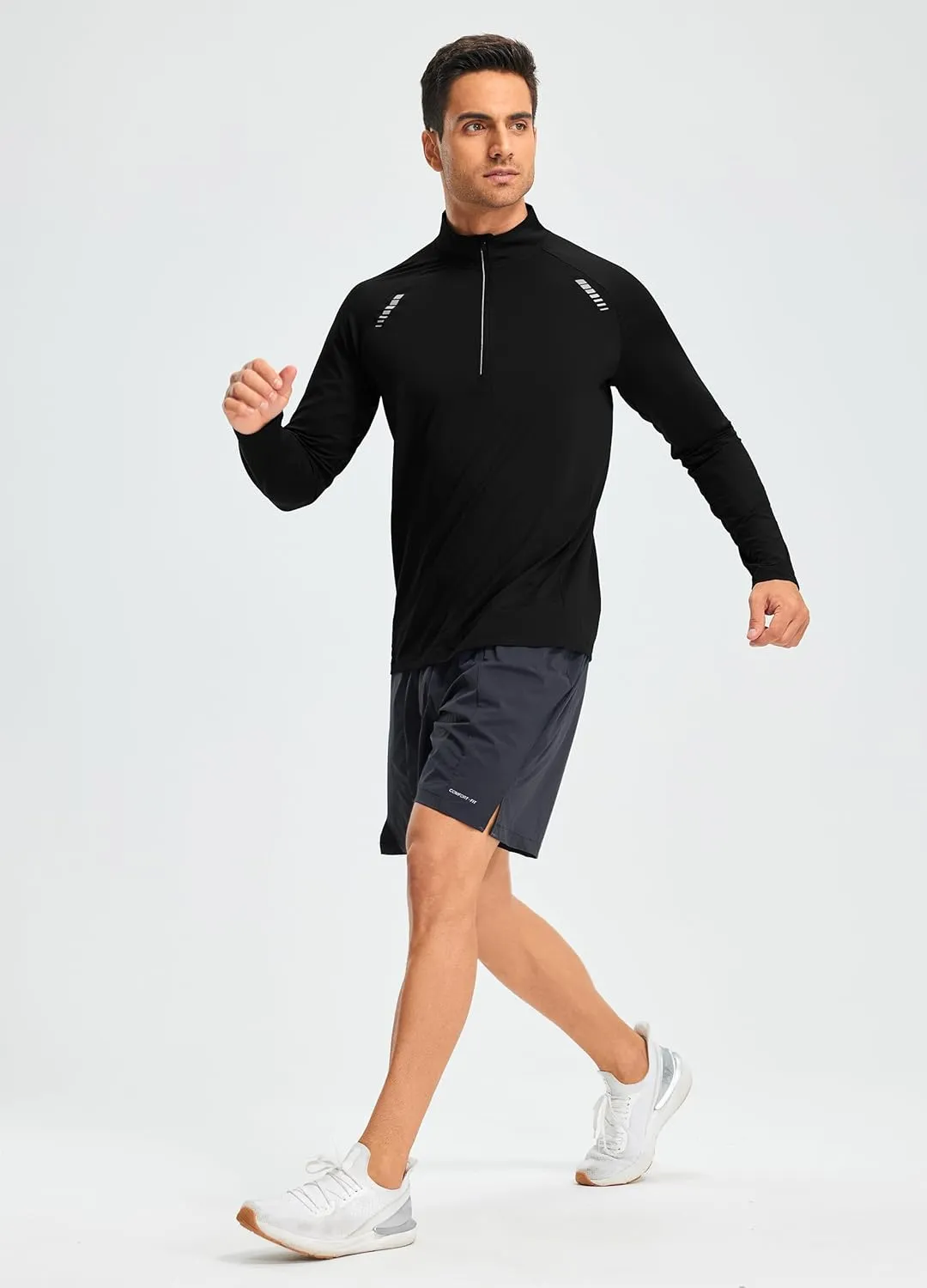 Libin Men's Running Shirts Long Sleeve Pullover Quarter Zip Athletic Workout Shirts Casual Lightweight Stretch UPF 50 