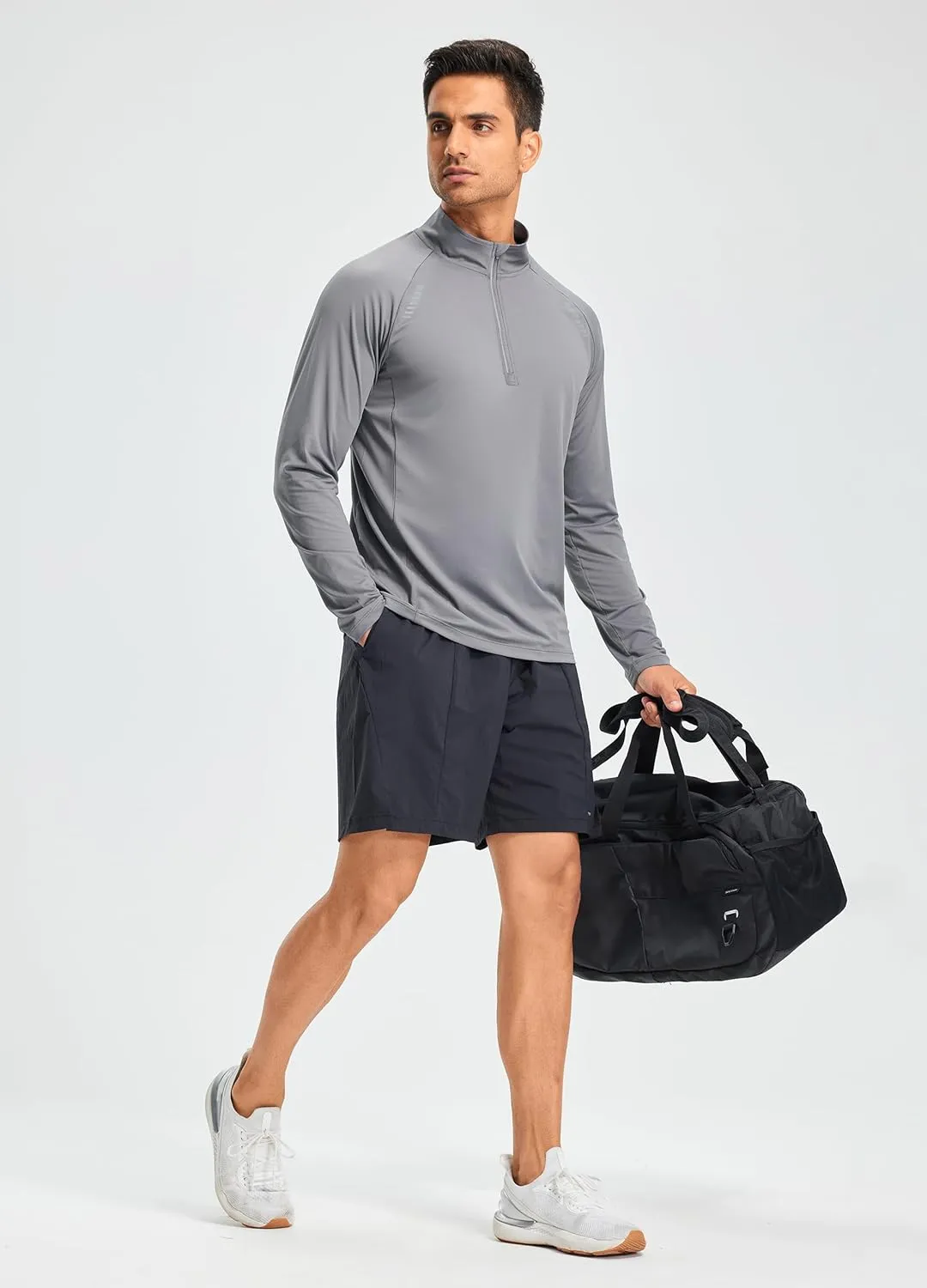 Libin Men's Running Shirts Long Sleeve Pullover Quarter Zip Athletic Workout Shirts Casual Lightweight Stretch UPF 50 