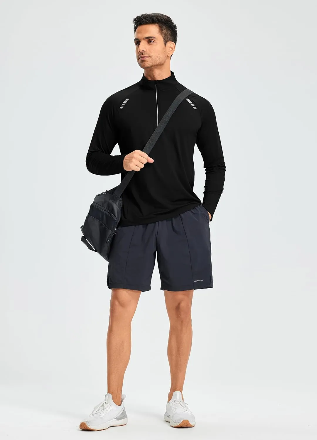Libin Men's Running Shirts Long Sleeve Pullover Quarter Zip Athletic Workout Shirts Casual Lightweight Stretch UPF 50 