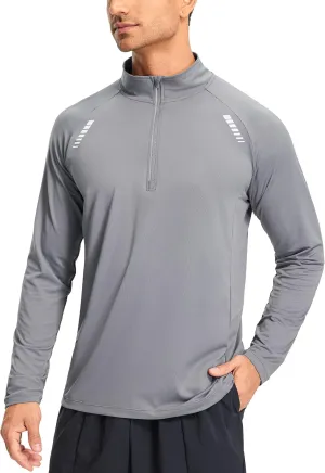 Libin Men's Running Shirts Long Sleeve Pullover Quarter Zip Athletic Workout Shirts Casual Lightweight Stretch UPF 50 