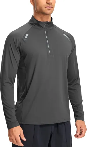 Libin Men's Running Shirts Long Sleeve Pullover Quarter Zip Athletic Workout Shirts Casual Lightweight Stretch UPF 50 