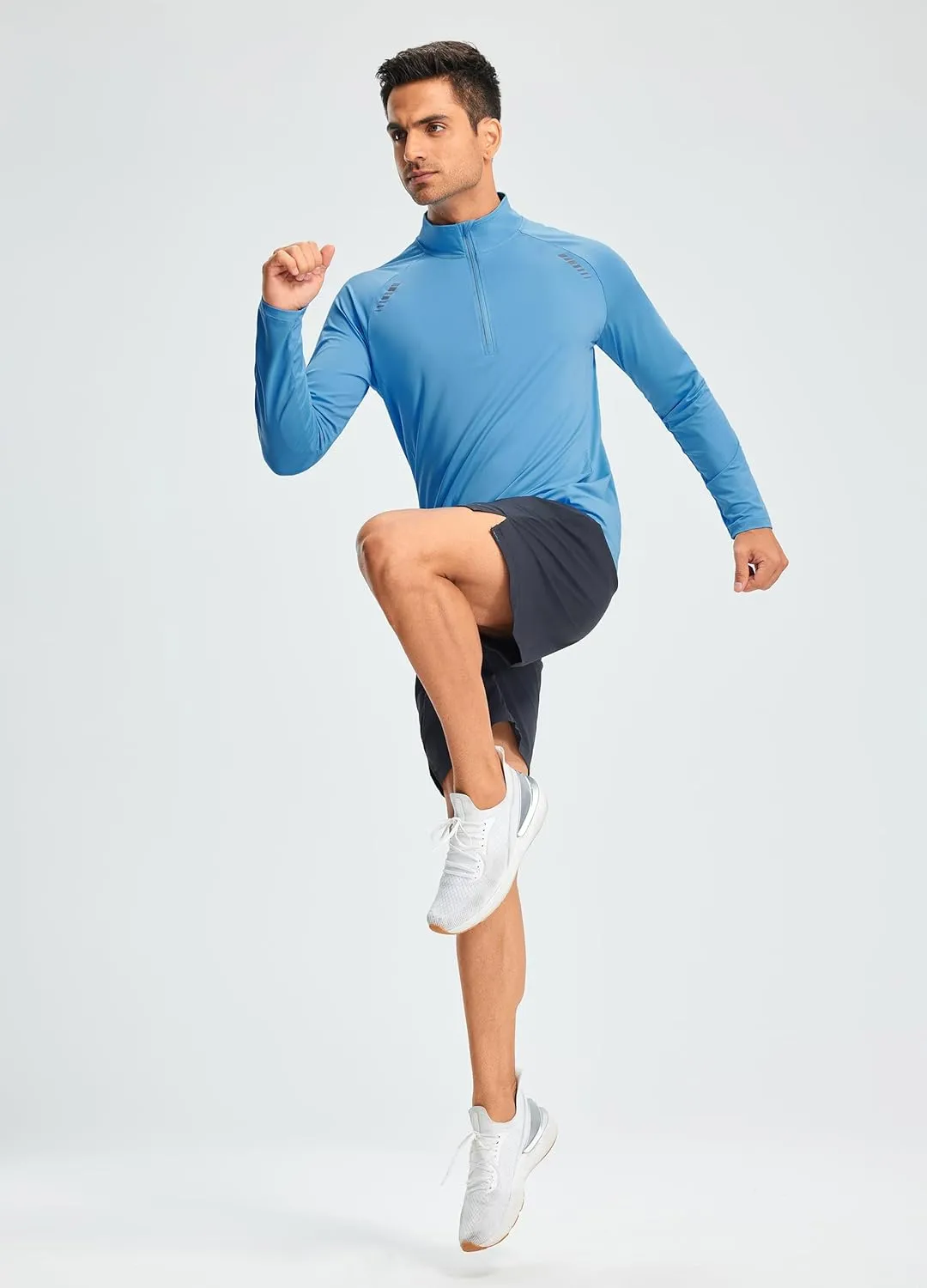 Libin Men's Running Shirts Long Sleeve Pullover Quarter Zip Athletic Workout Shirts Casual Lightweight Stretch UPF 50 