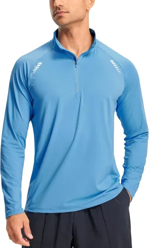 Libin Men's Running Shirts Long Sleeve Pullover Quarter Zip Athletic Workout Shirts Casual Lightweight Stretch UPF 50 