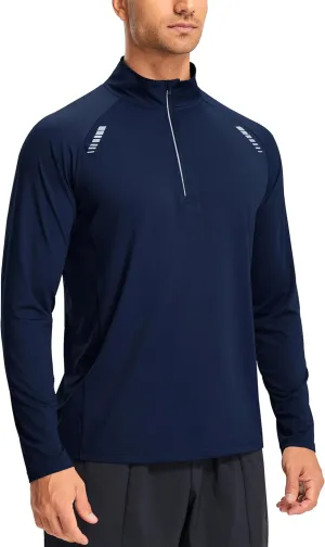 Libin Men's Running Shirts Long Sleeve Pullover Quarter Zip Athletic Workout Shirts Casual Lightweight Stretch UPF 50 