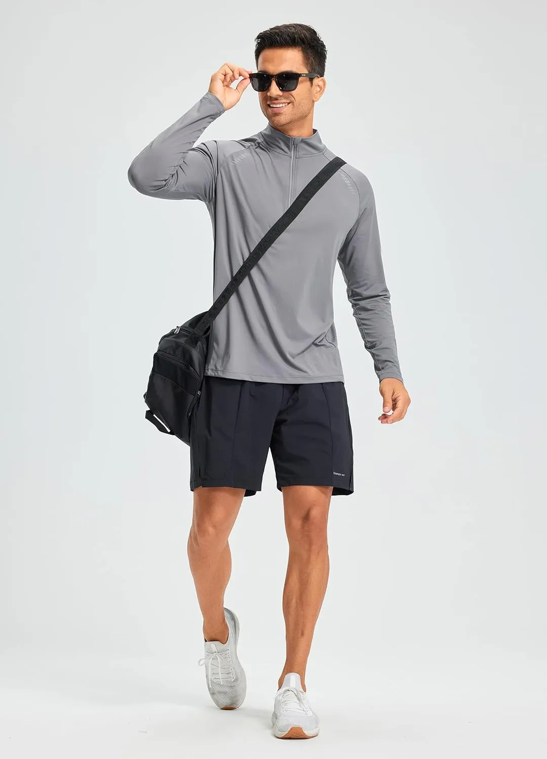 Libin Men's Running Shirts Long Sleeve Pullover Quarter Zip Athletic Workout Shirts Casual Lightweight Stretch UPF 50 