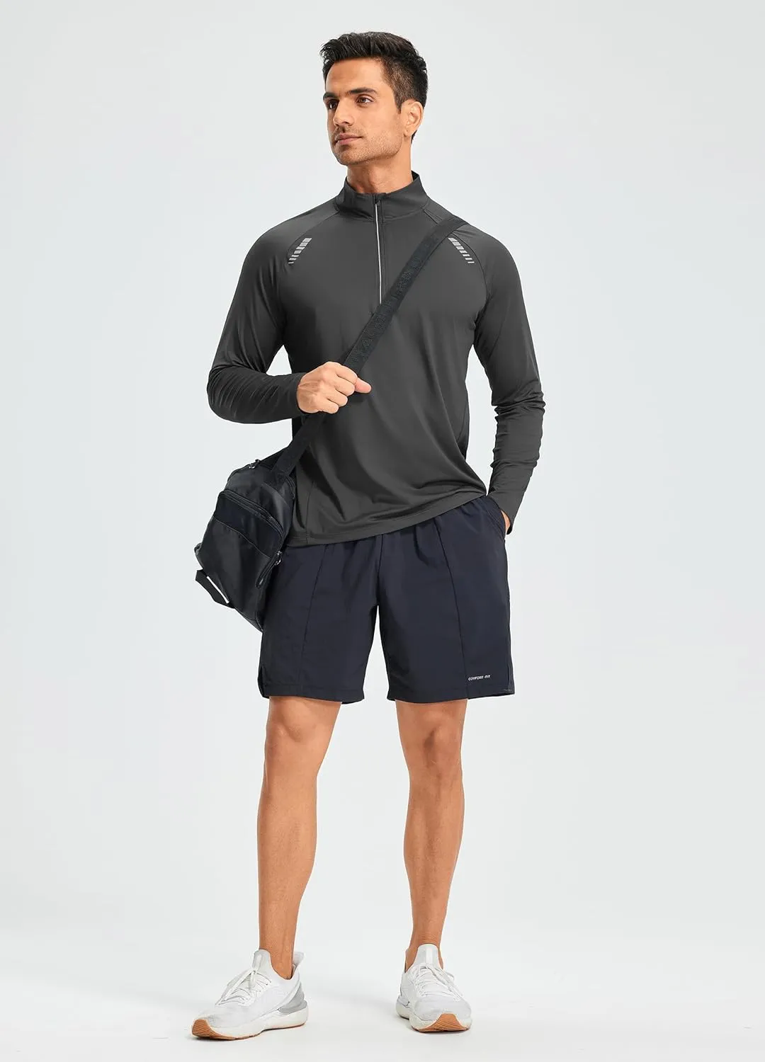 Libin Men's Running Shirts Long Sleeve Pullover Quarter Zip Athletic Workout Shirts Casual Lightweight Stretch UPF 50 