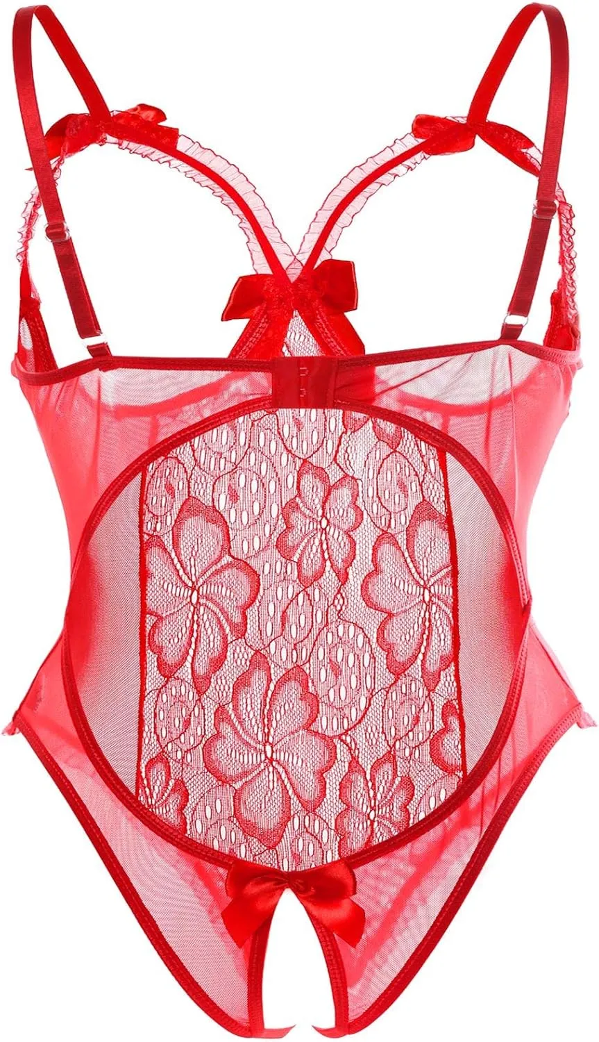Lingerie for Women Sexy Teddy One-Piece Lace Babydoll Bodysuit Nightie Plus Size
