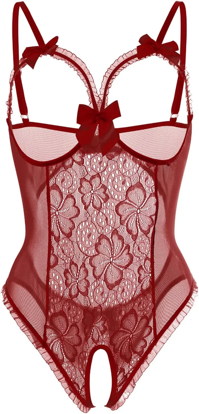 Lingerie for Women Sexy Teddy One-Piece Lace Babydoll Bodysuit Nightie Plus Size
