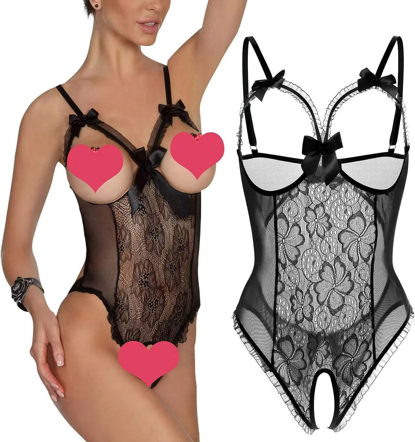 Lingerie for Women Sexy Teddy One-Piece Lace Babydoll Bodysuit Nightie Plus Size