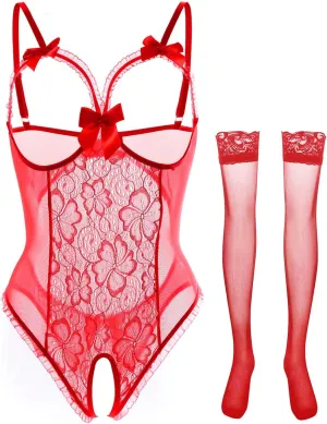 Lingerie for Women Sexy Teddy One-Piece Lace Babydoll Bodysuit Nightie Plus Size