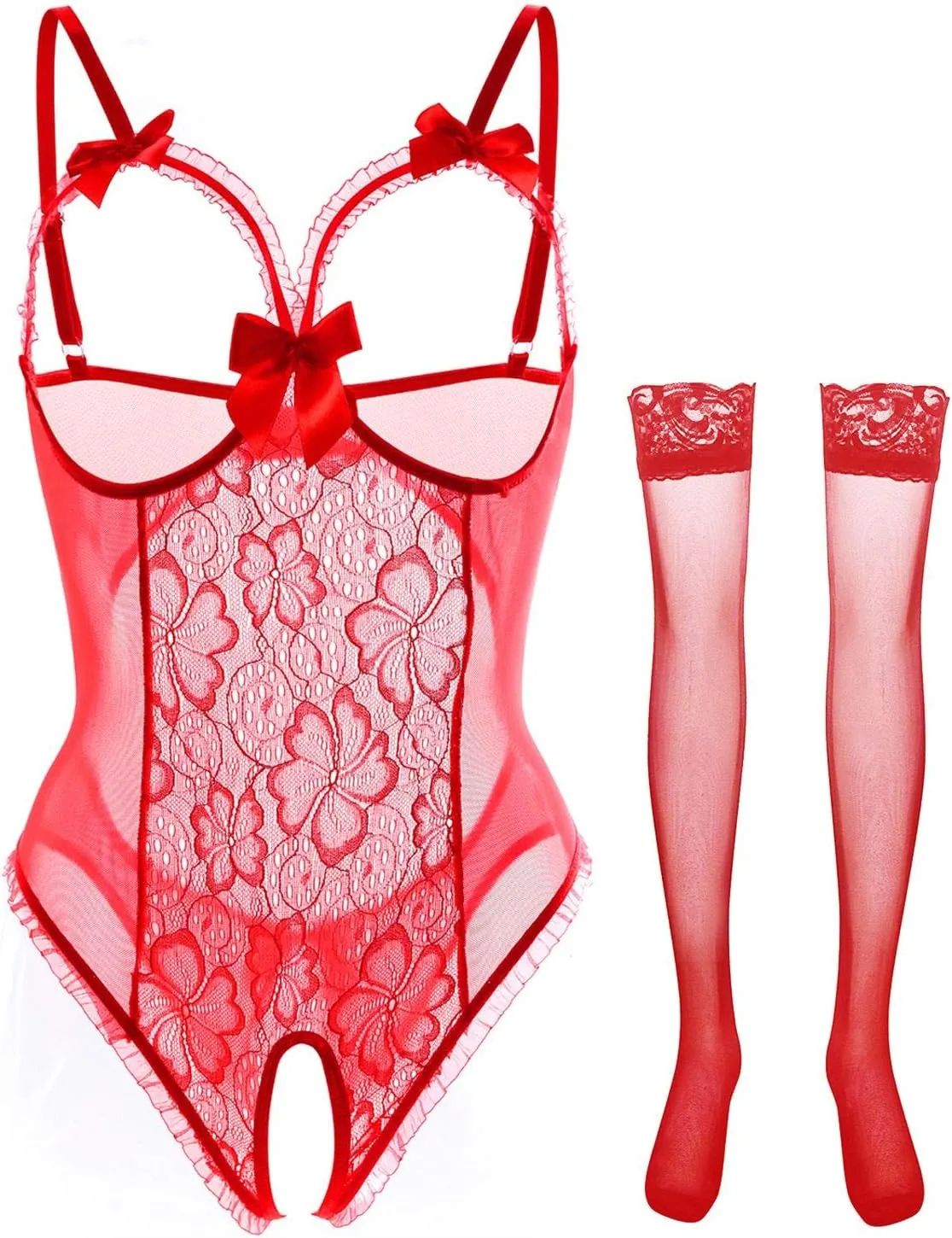 Lingerie for Women Sexy Teddy One-Piece Lace Babydoll Bodysuit Nightie Plus Size