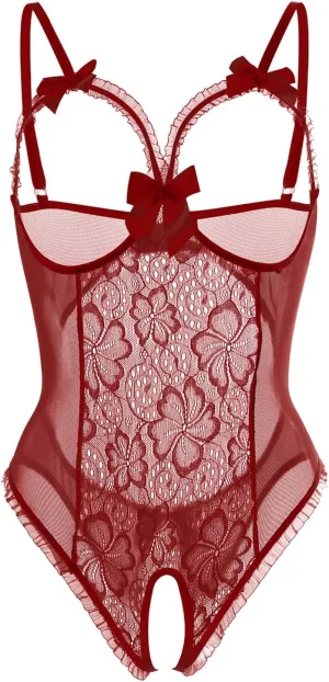 Lingerie for Women Sexy Teddy One-Piece Lace Babydoll Bodysuit Nightie Plus Size