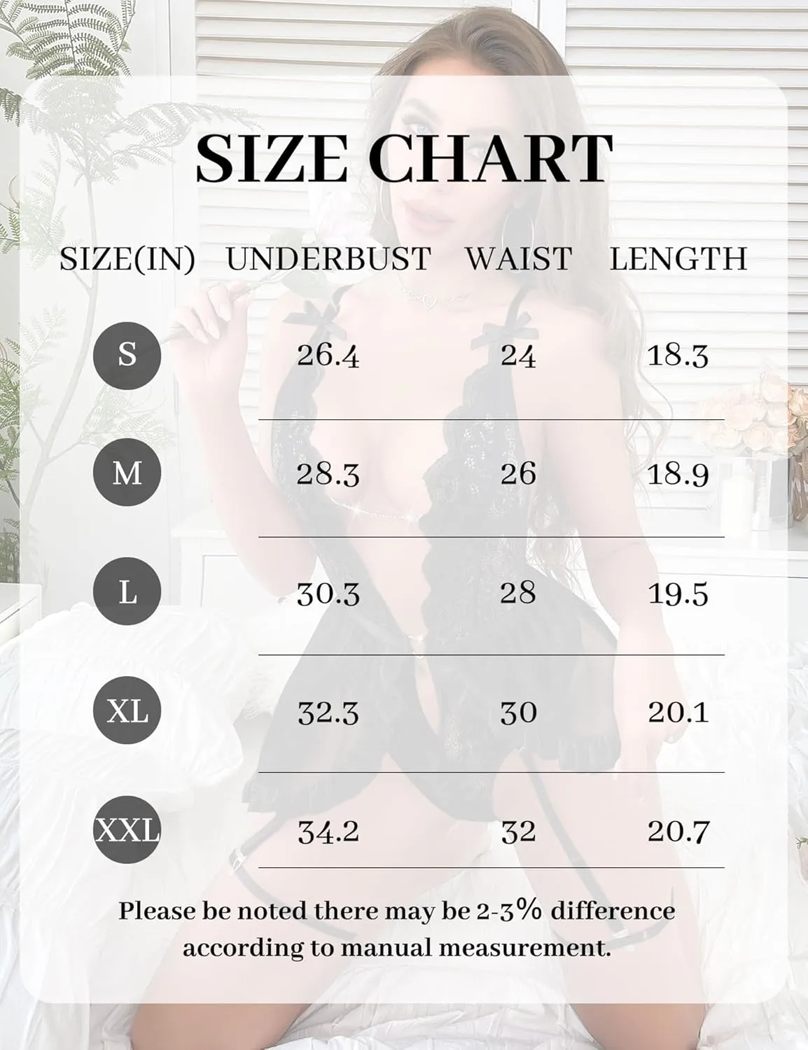 Lingerie for Women Snap Crotch Lace Bodysuit One Piece Teddy Lingerie Deep V Babydoll Dress with Garter Set