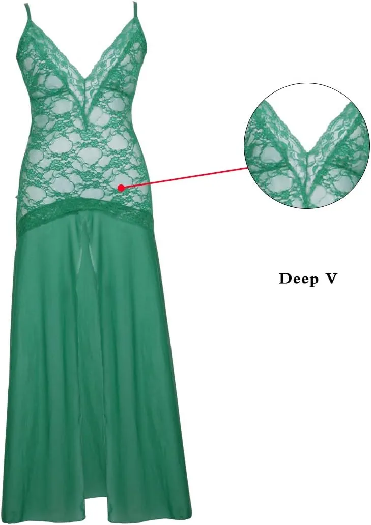 LINGERLOVE Women's Floral Lace Plus Size Babydoll Lingerie Set Sexy Split Maxi Long Nightgown Dress