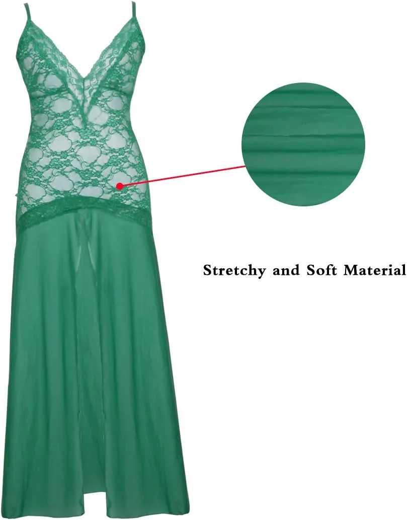 LINGERLOVE Women's Floral Lace Plus Size Babydoll Lingerie Set Sexy Split Maxi Long Nightgown Dress