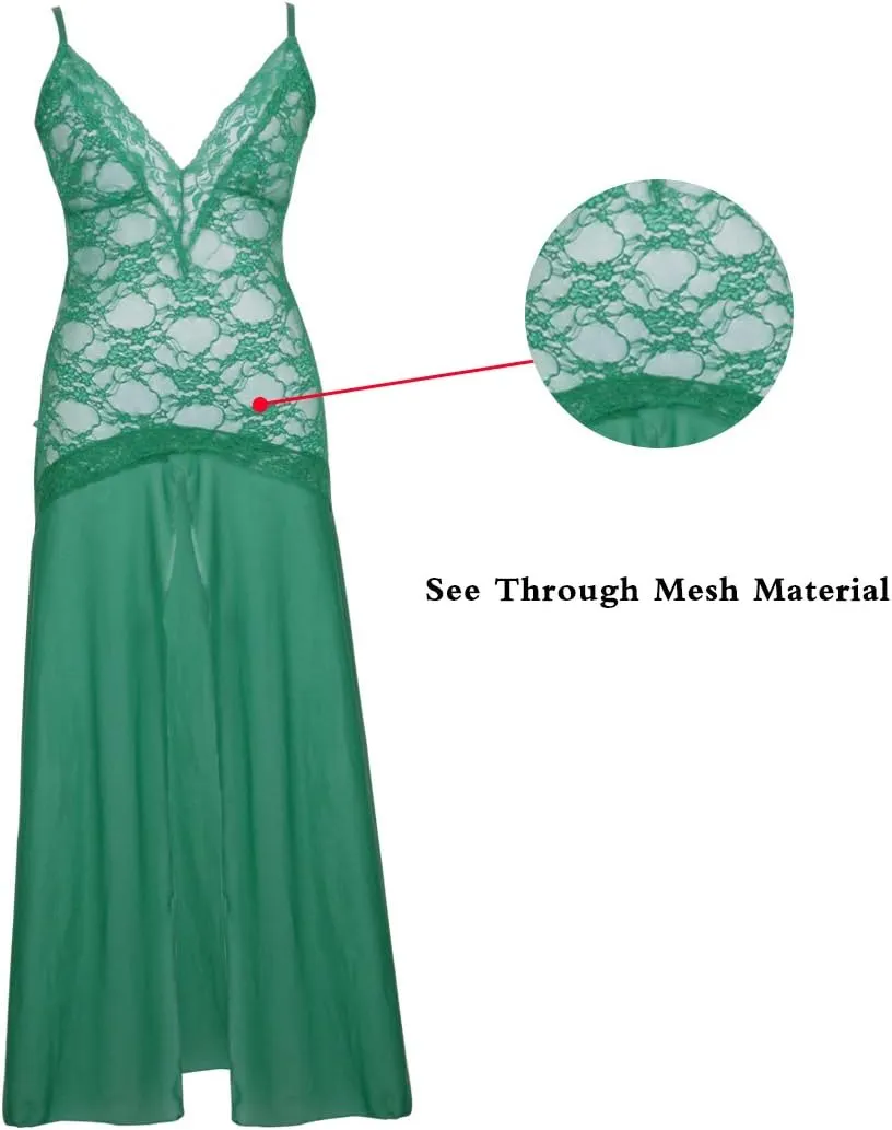 LINGERLOVE Women's Floral Lace Plus Size Babydoll Lingerie Set Sexy Split Maxi Long Nightgown Dress