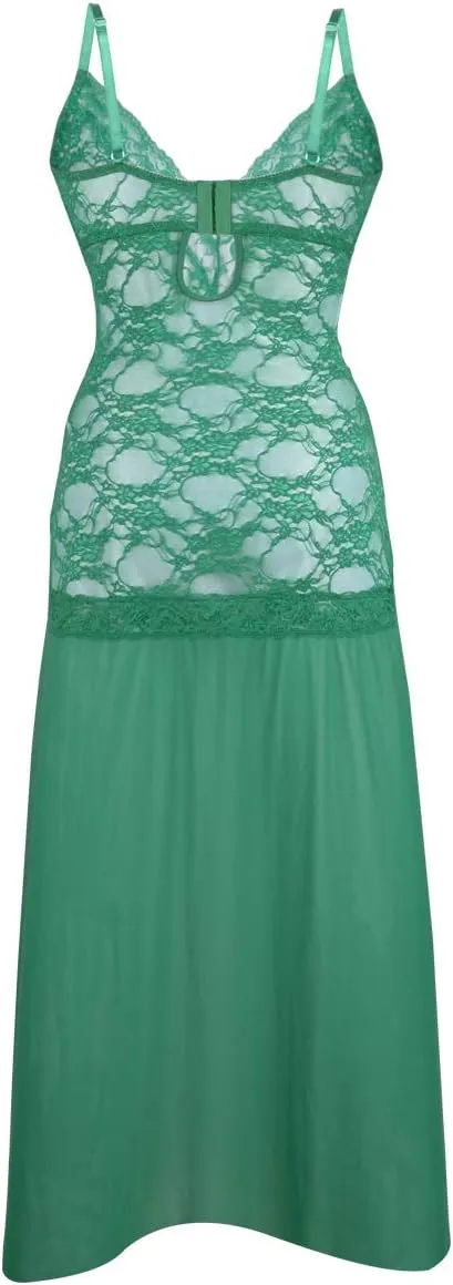 LINGERLOVE Women's Floral Lace Plus Size Babydoll Lingerie Set Sexy Split Maxi Long Nightgown Dress