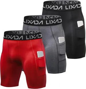 Lixada Men's Compression Shorts Pants 3Packs, Performance Sports Baselayer Cool Dry Tights Active Workout Underwear