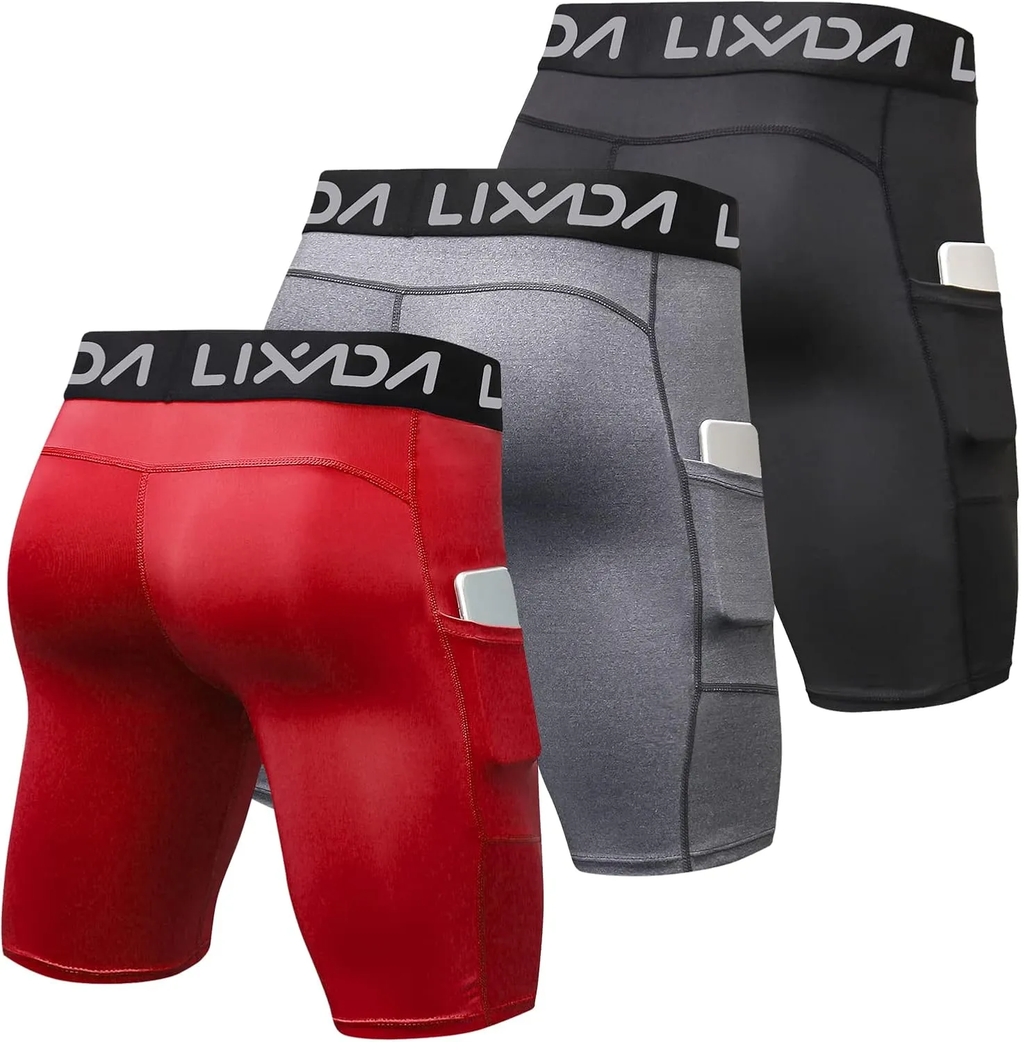Lixada Men's Compression Shorts Pants 3Packs, Performance Sports Baselayer Cool Dry Tights Active Workout Underwear