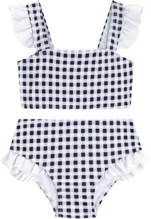 LIZENS Girls Plaid Swimwear Two Piece Trim Swimsuit 2-12 Toddler Beach Bathing Suit for Kids