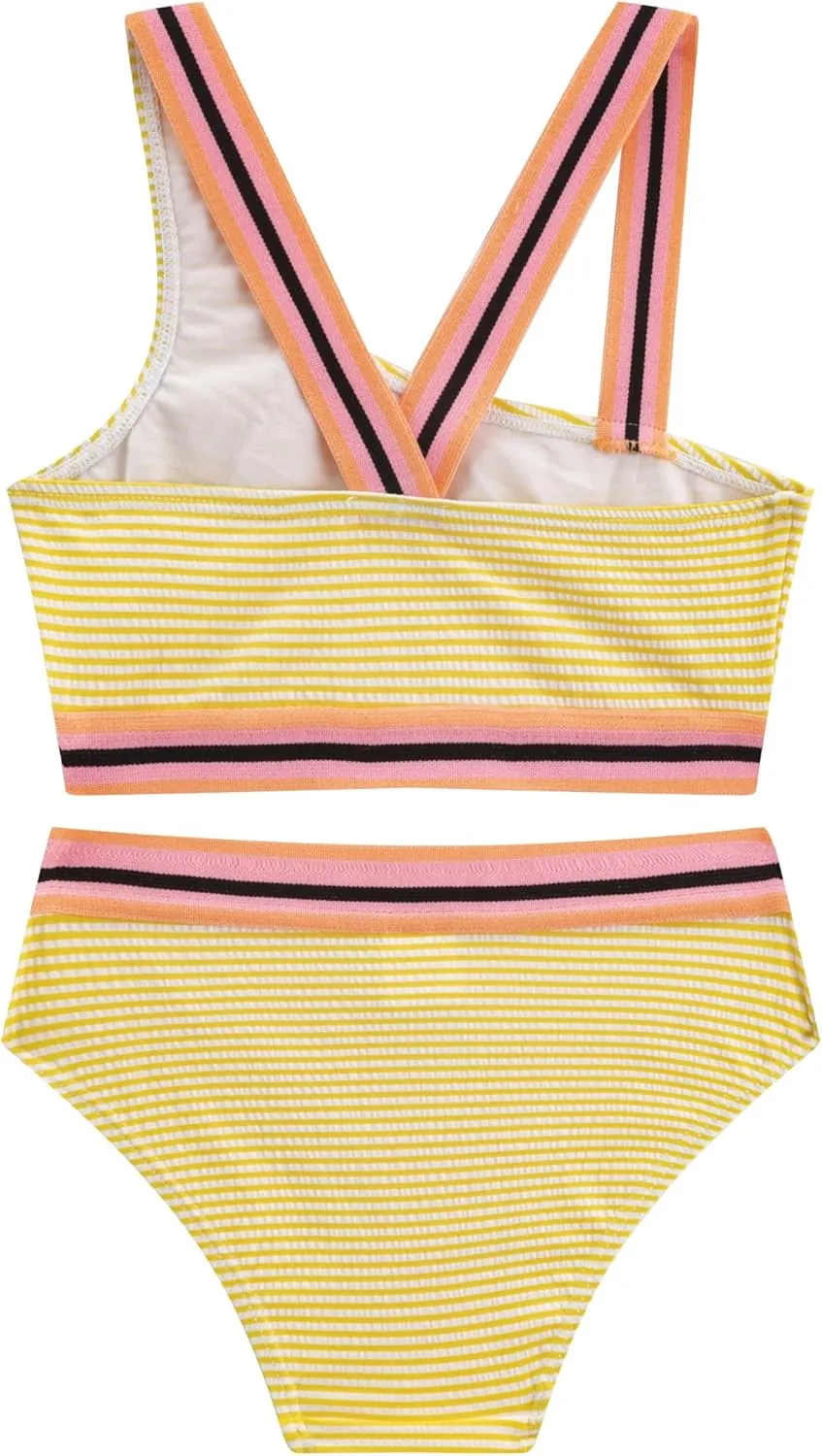 LIZENS Girls Two Piece Swimwear 2-12Years Stripe Print Bikini Set Beach Bathing Suit for Kids