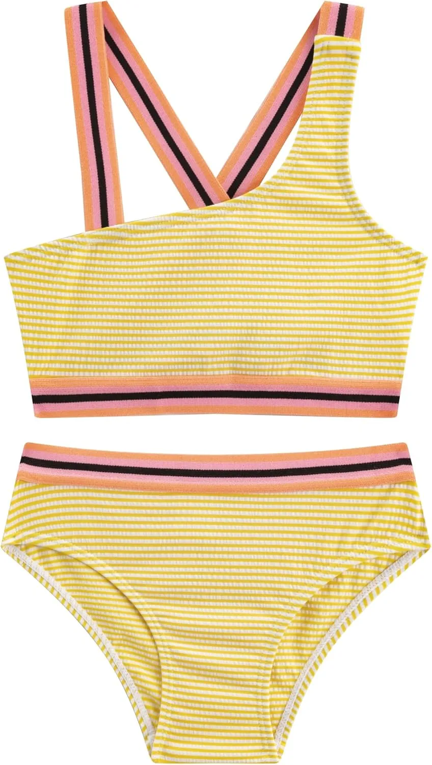 LIZENS Girls Two Piece Swimwear 2-12Years Stripe Print Bikini Set Beach Bathing Suit for Kids