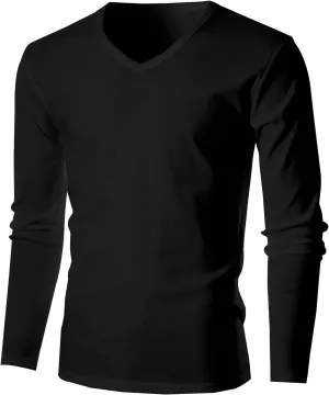 LONGBIDA Men's Thermal Underwear V-Neck T-Shirt Slim Fit Lightweight Long Sleeve Pullover