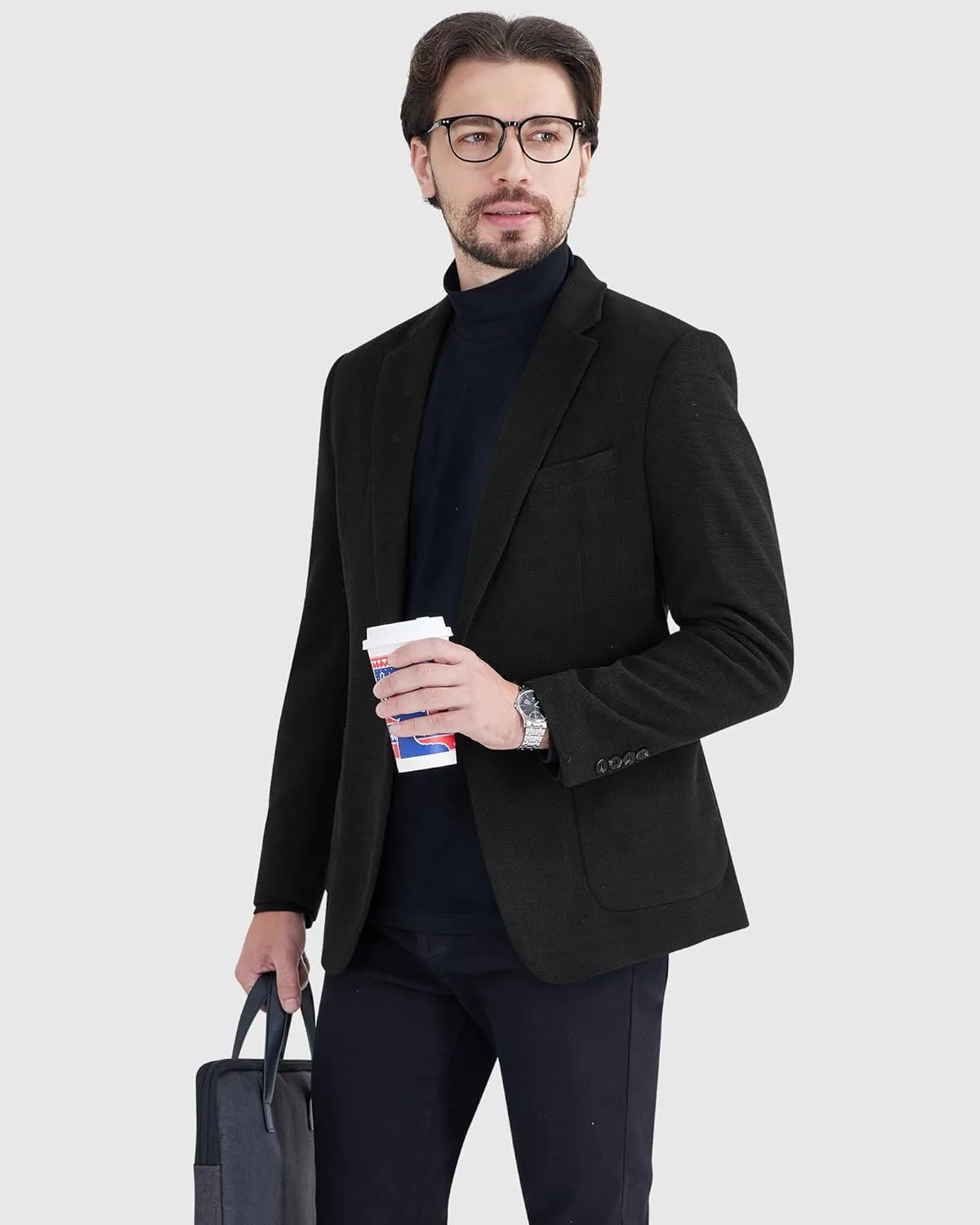 MAGE MALE One Button Blazer Tweed Suit Jacket British Coat