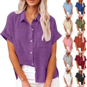 Mayntop Cotton Linen Shirts for Women Solid Color Oversized Button-Down Collar Loose Top T-Shirt Tee Shirt Blouse