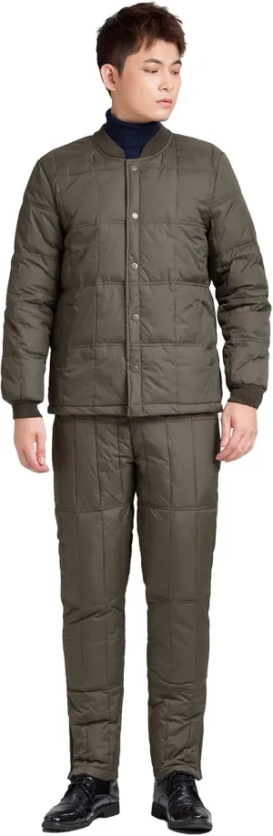 Men Down Thermal Underwear Set, Winter Thicken Warm Ultra Base Layer Top & Bottom (Amy Green, L)